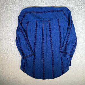 Vtg Lucky Brand Live In Love Blue Embroidered 1/3 Button down Blue‎ Size S Y2K